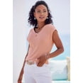thumbnail image 3 of LASCANA Women's Textured Short Sleeve Top Buttons, 3 of 6