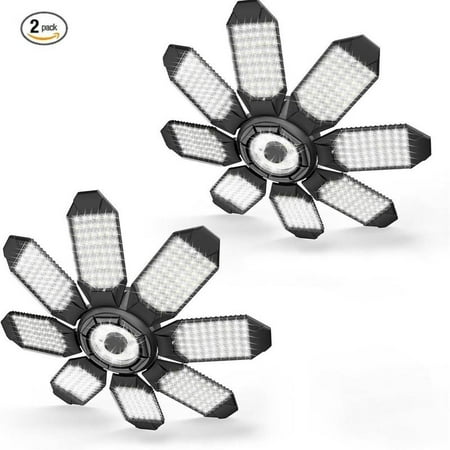 200W LED Garage Light, 30000LM Deformable Ceiling Light with 8+1 Panels, 6500K, E26/E27 Screw-in Bulb, for Workshop, Storage, Warehouse, Attic