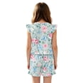 thumbnail image 2 of ZIATUBLE4S Butterfly Rose Print Girls Summer Jumpsuit Kids Button Flutter Sleeve Short Playsuit Elastic Waist Round Neck Casual Romper Outfit Clothes with Pockets for 11-12 Y, 2 of 6