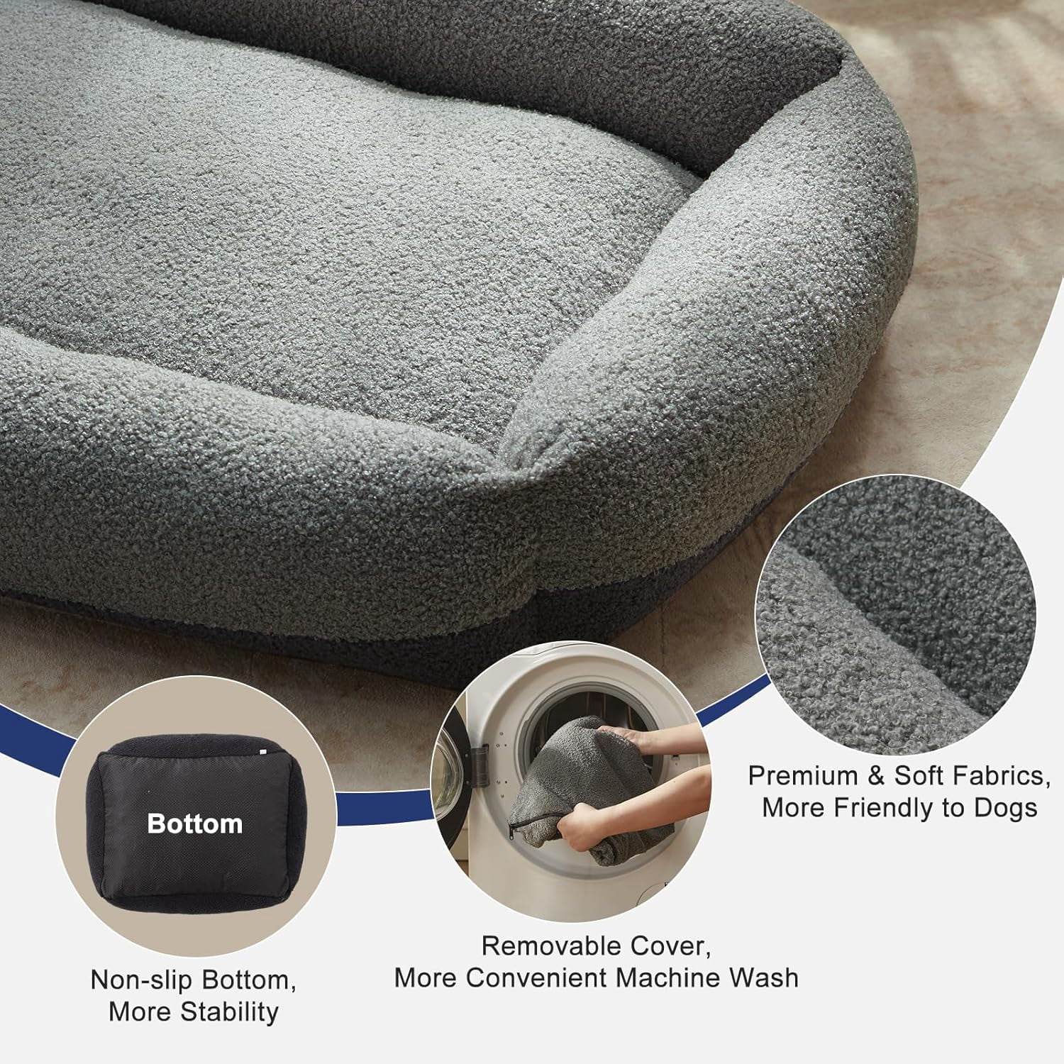 Large Orthopedic Pet Bed, Washable Kennel Mat with Removable Cover, Non-Slip Base Cushion for Medium and Large Dogs