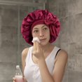 thumbnail image 5 of Gorro de noche de satén, gorro de dormir de satén, gorro de ducha ajustable, gorro elástico, gorro de dormir para mujer para dormir, ducha, cuidado del cabello, spa, peluquerías (rojo), 5 of 5