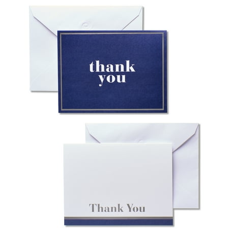 American Greetings 50 Count Thank You Cards and White Envelopes, Blue and White