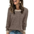 thumbnail image 2 of Long Sleeve Shirts for Women Sweaters Fall Outfits Color Block Winter Clothing Dressy Casual Soft Khaki S, 2 of 7