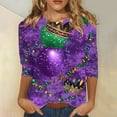 thumbnail image 2 of YUGYXL Womens Fashion Mardi Gras 3/4 Sleeve Tshirts Summer Fancy Printed Loose Clothes Lounge Crew Neck Soft Tunic Shirts Theme Party Parade Blouse Sales, 2 of 5