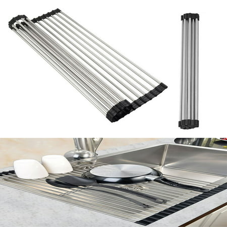 Dish Drainer Rack, EEEKit Stainless Steel Over-the-Sink Dish Rack Drainer Foldable Roll-up Dish Drying Rack Mat for Home