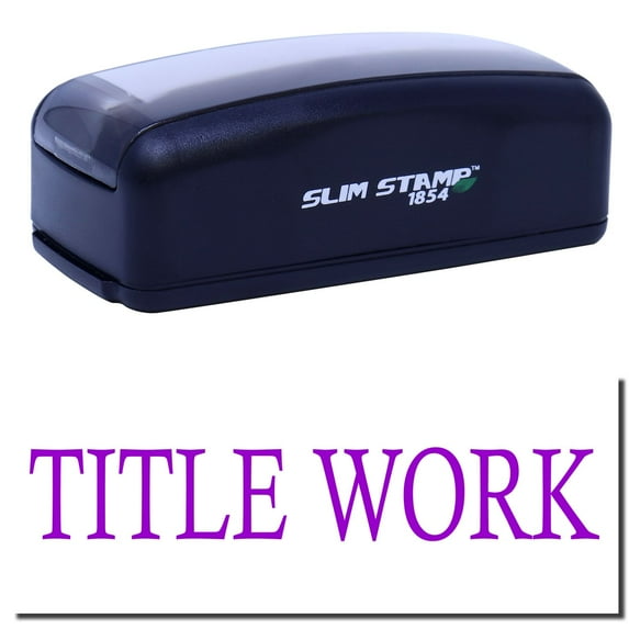 Large Pre-Inked Title Work Stamp, Slim 1854, Ultra Slim Design, Impression Size 1-13/16" by 2-1/2", Up to 25,000 Impressions - Purple Ink