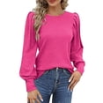 thumbnail image 1 of Prolriy Hauts d'Été pour Femmes 2025 T-Shirt Décontracté Tricoté à Manches Longues Col Rond Uni Printemps pour Femmes Rose Vif P, 1 of 6