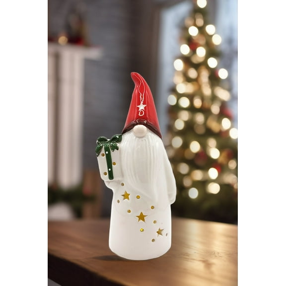 Christmas Ceramic Ornament - Christmas Gnome with Gift by Wizardi F07N7-2