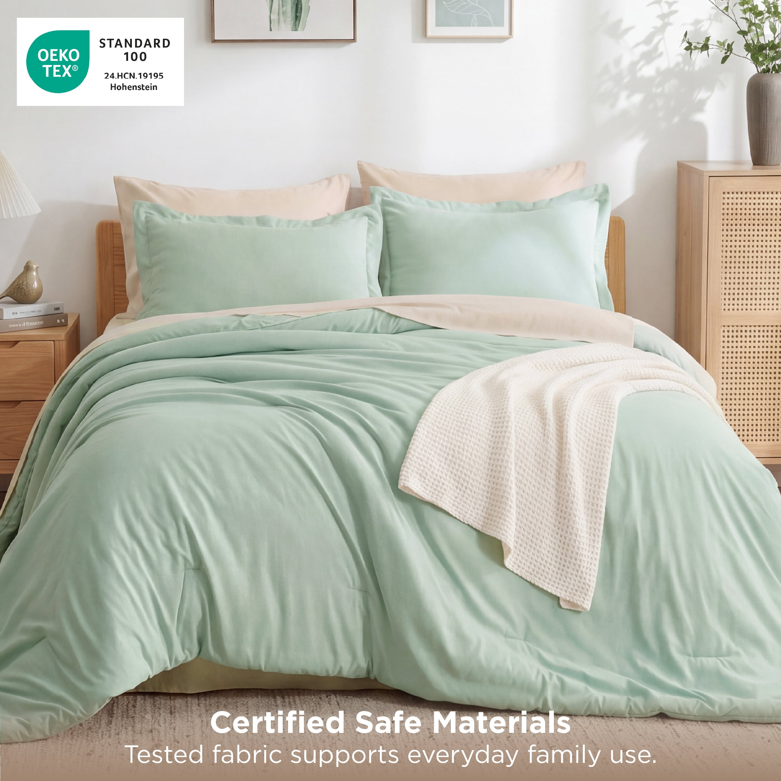 U by Bedsure Full Comforter Set Sage Green, 7 Pieces Reversible Bed in a Bag, Boho Lightweight Bedding Set, Contrasting Design