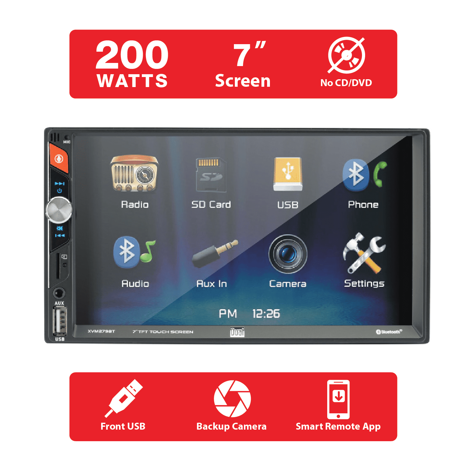 Dual Electronics XVM279SPK2 7 inch Car Stereo Bundle with 6.5" Speakers, Double Din, Bluetooth, New