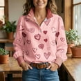 thumbnail image 2 of Valentines Day Shirts Women Long Sleeve Pink Love Heart Print Casual Blouses Cute Cozy Pullover Women Trendy Half Button Stripe Ruffled Stand Collar Business Work Top Button Down Shirts V Neck S-3XL, 2 of 4
