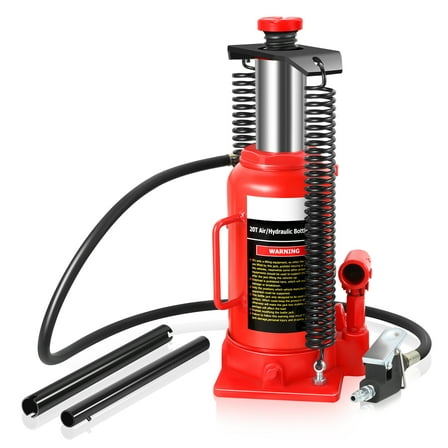 20 Ton (40000lbs) 10.23" - 19.29" Lifting Heavy Duty Dual Operation Air Hydraulic Bottle Jack Red