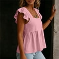 thumbnail image 7 of BADHUB Women's Casual Summer Fashion Square Neck Tank Tops Ruffle Strap Sleeveless Flowy Blouse Chiffon Top Shirts Pink M, 7 of 7