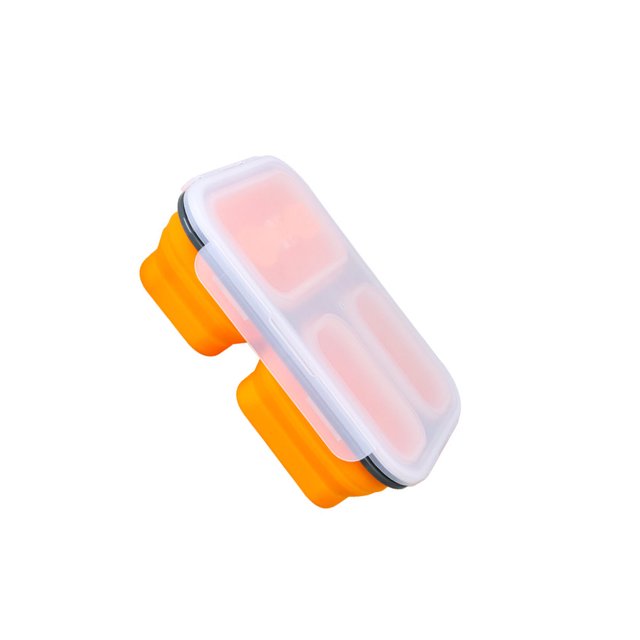 Bewildely Fiambrera de silicona con 3 compartimentos, plegable, para escuela, senderismo, comida de Picnic, frutas, sándwich, contenedor de desayuno, Mostrada Naranja Bewildely HA065336-06