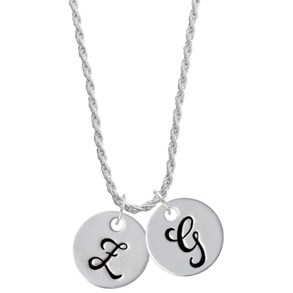 Delight Jewelry Silvertone Large Script Letter - Z - 3/4'' Disc - Silvertone Script Initial Disc - G - Charm Necklace, 20"+3"