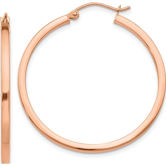 14K Rose Gold Lightweight Square Tube Hoop Earrings (35 X 2) Made In Peru tf734
