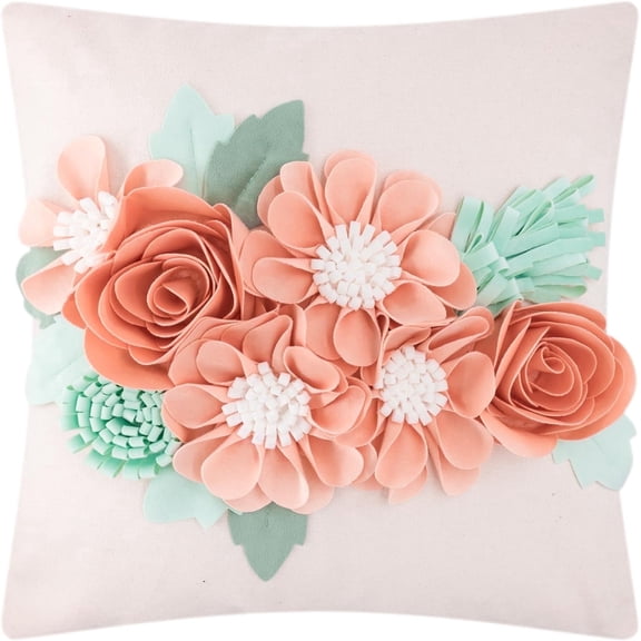 JWH 3D Handmade Extraordinary Decorative Flower Throw Pillow Covers Square 18x18inch Prairie Sunset for Sofa Bedding Decoration