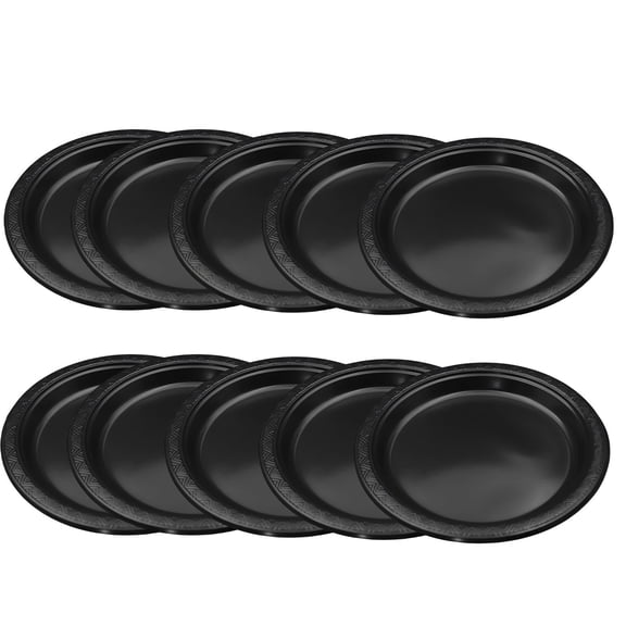 10 Pcs 9"Plastic Plates, Disposable Black Round Dessert Paper Plates, Elegant Party Plates Black for Party and Wedding