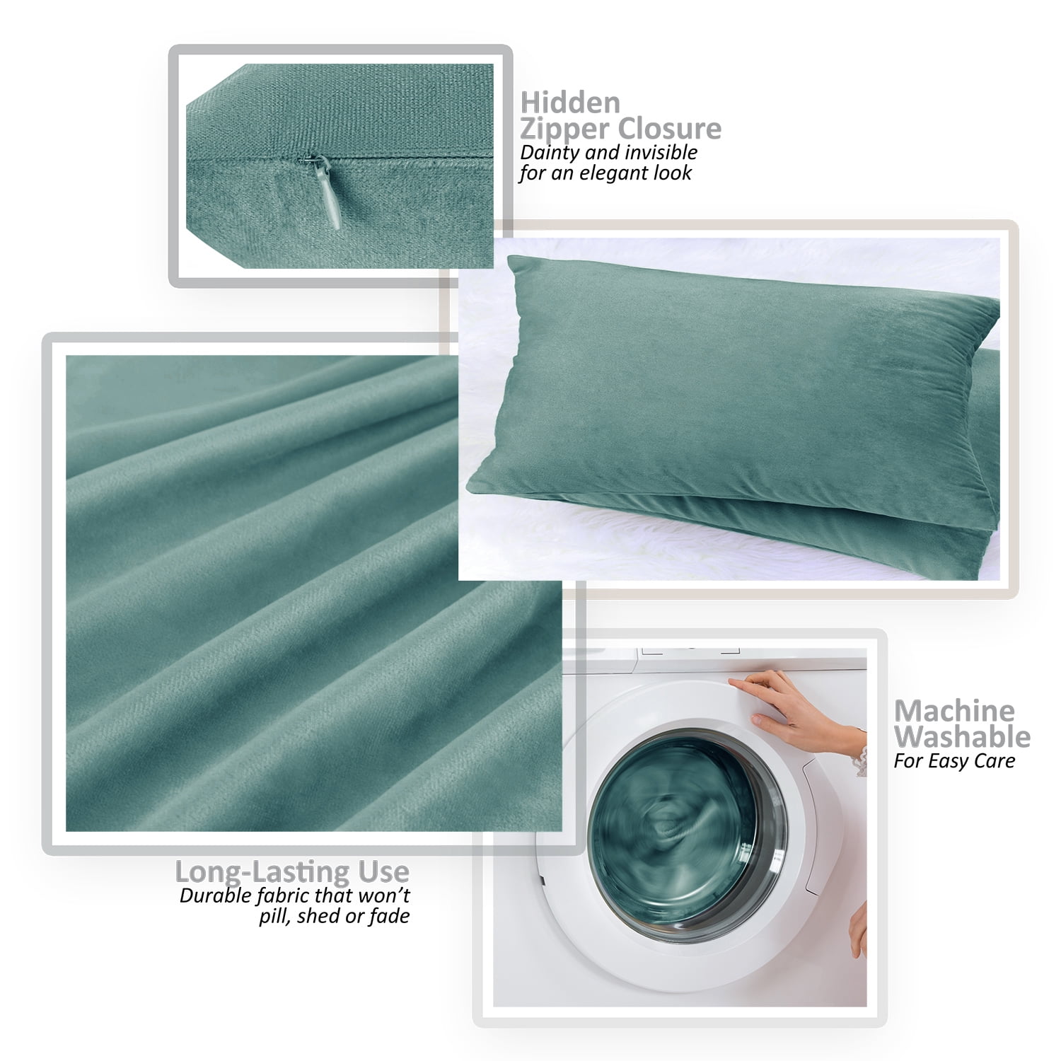 Clara Clark Plush Solid Decorative Microfiber Square Throw Pillow Cover with Throw Pillow Insert for Couch, Teal, 26"x26"", 4 Piece Decorative Soft Throw Pillow Set