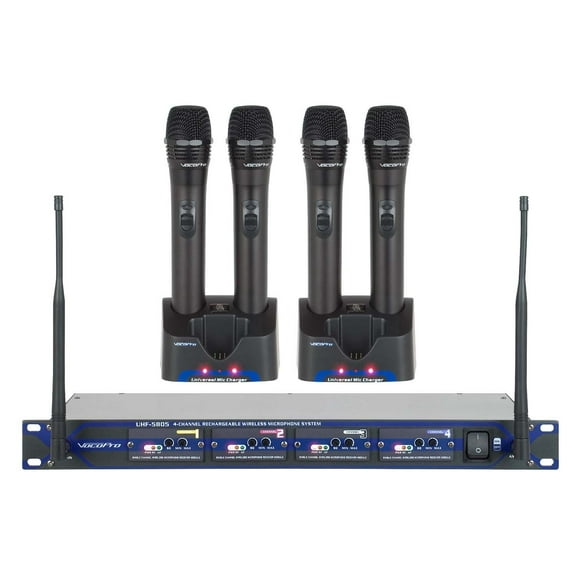 VocoPro UHF580510 Professional Rechargeable 4-Channel UHF Wireless Microphone System