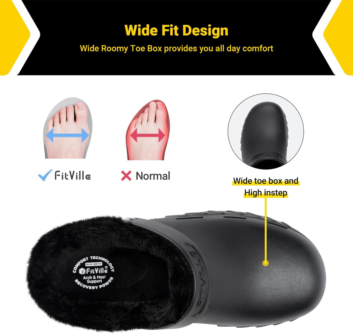 FitVille Mens Wide Winter Clogs Slip Resistant Chef Shoes Fleece Lined Clogs, Size 9