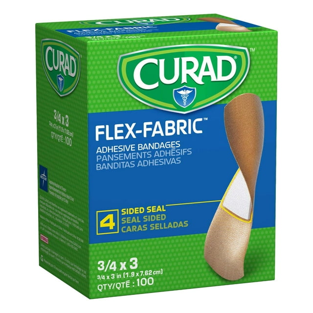 Curad apósitos adhesivos de tela flexible 1.9 x 7.6 cm, 100 piezas