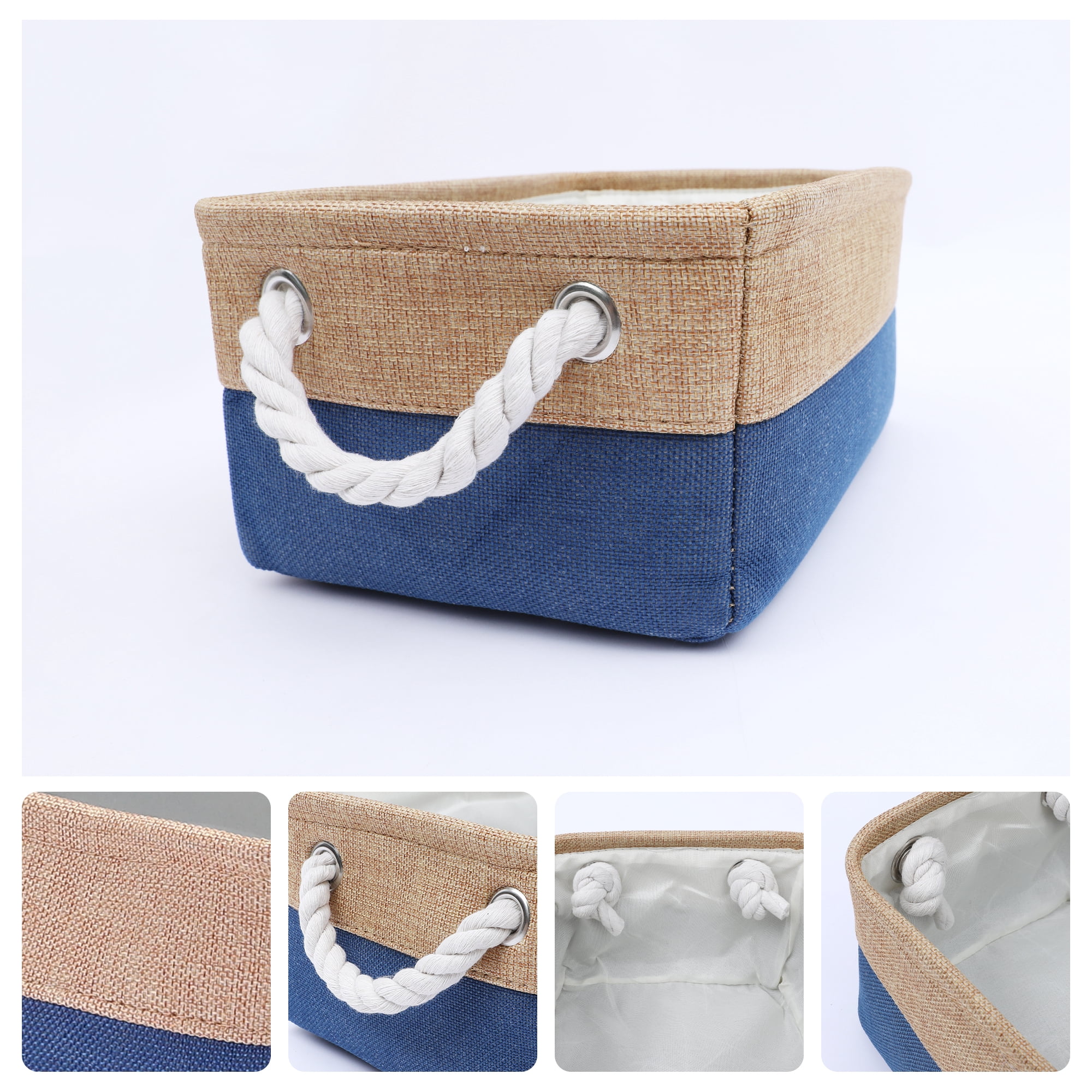 Unique Bargains Storage Bin with Handle Fabric Cube Dark Blue/Brown 14*10*6.5in
