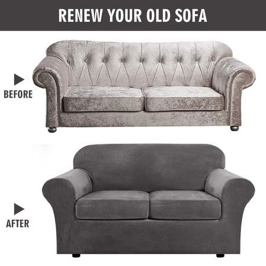 JIAN YA NA Stretch Velvet Sofa Covers Couch Covers Sofa Slipcovers(Gray, Loveseat Cover)