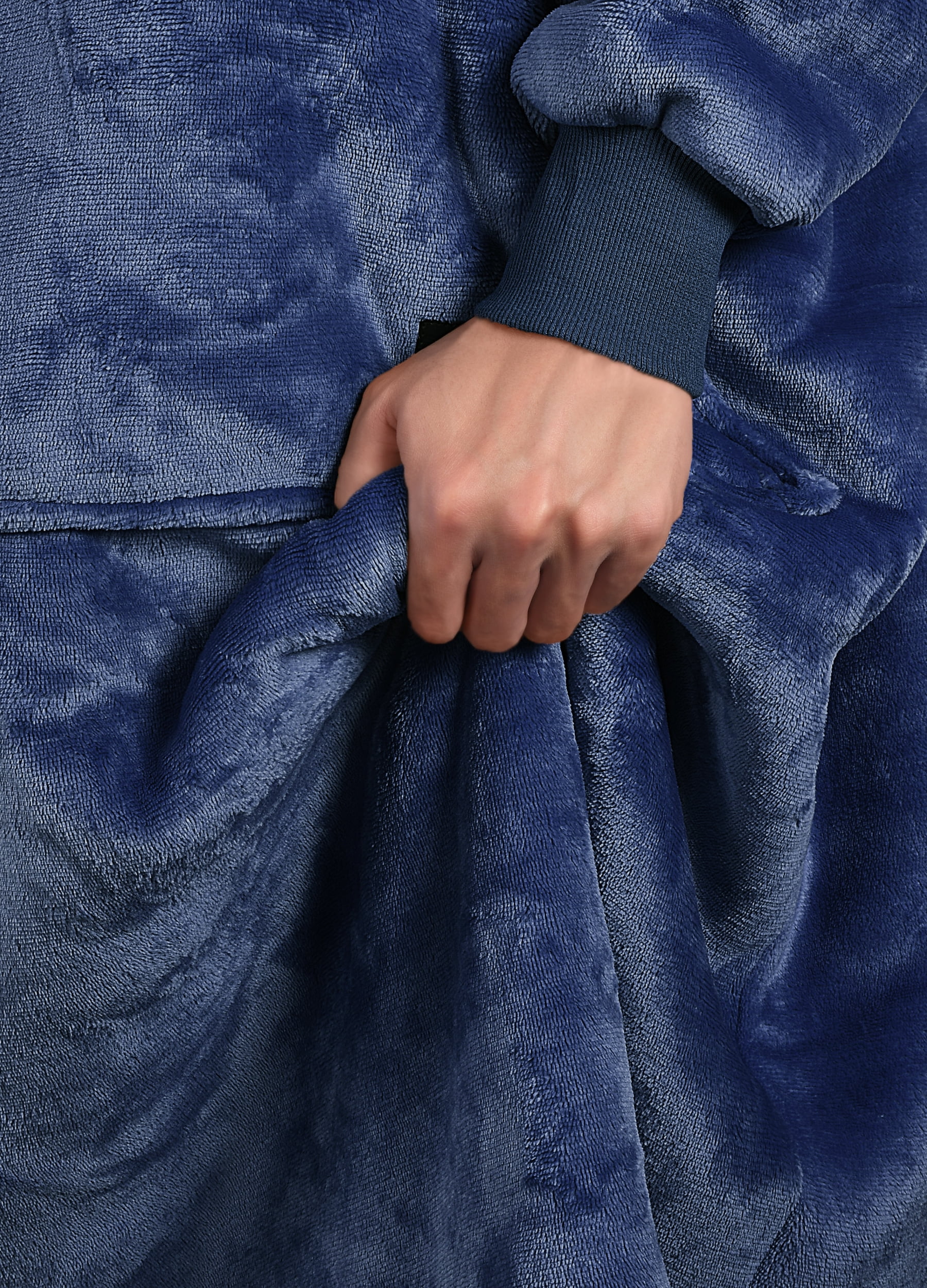Catalonia Oversized Hoodie Blanket Sweatshirt, Comfortable Sherpa Lounging Pullover for Adults, Gifts for Women, Navy Blue