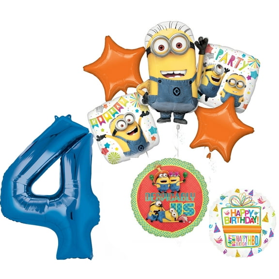 Anagram Despicable Me Minions 4th Birthday Party Supplies 8 pc Balloon Bouquet Decorations