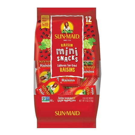 Pack of 2 Sun-Maid Natural California Raisins Mini-Snacks, 12 ct (Package May Vary)