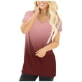 thumbnail image 1 of Pompotops T-shirt Décontracté à Manches Courtes Imprimé Dégradé Col en V pour Femmes, 1 of 7