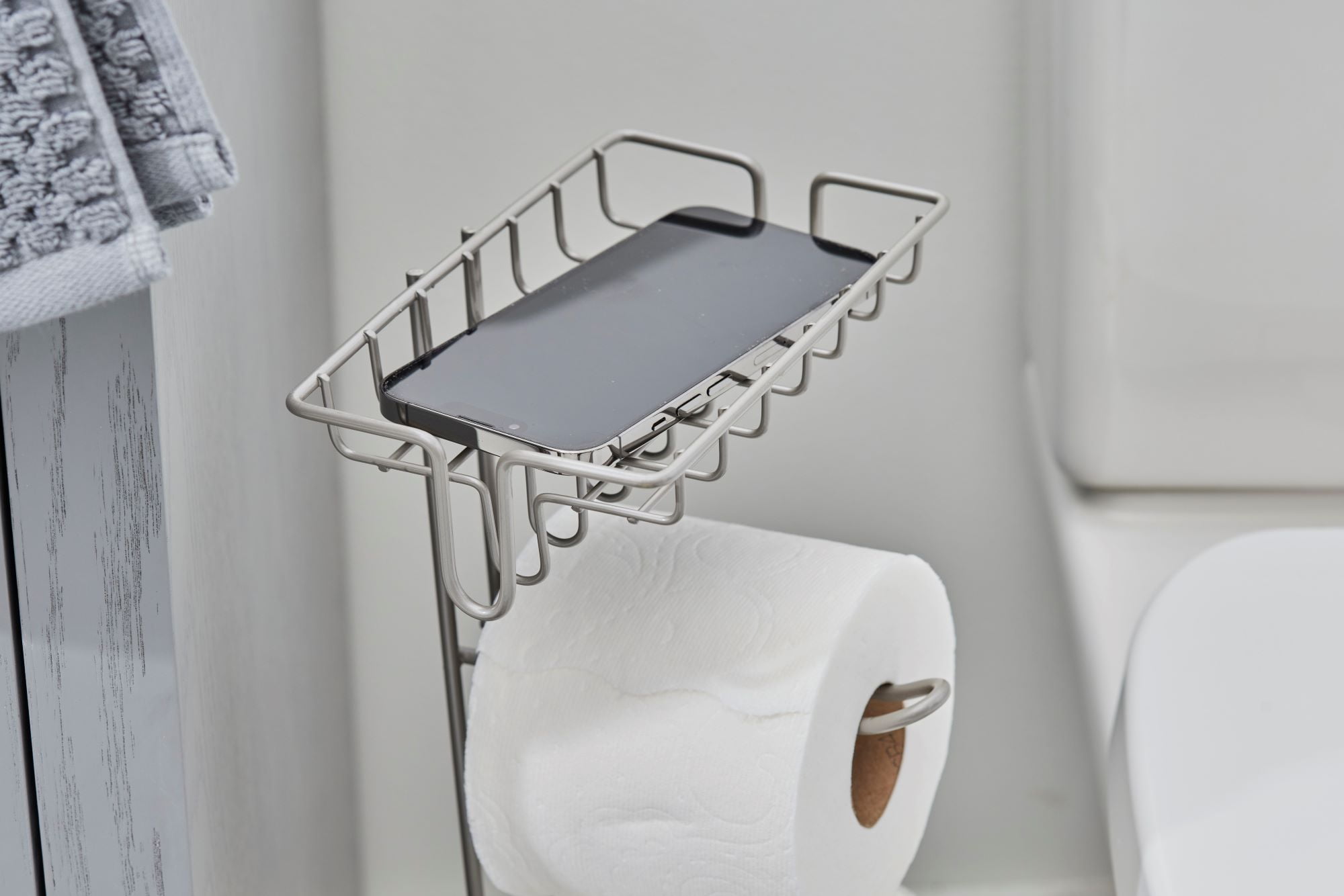 Better Homes & Gardens Satin Nickel Flatwire Free-Standing Toilet Paper Reserve with Holder