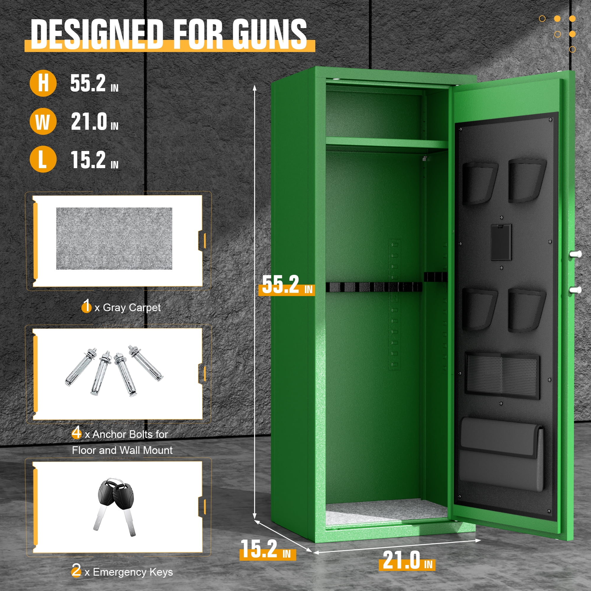 SUNCROWN 12-15 Gun Safe for Rifles and Pistols,Quick Access Rifle Gun Safe with Keyboard Lock, Gun Cabinets for Rifles and Shotguns with Pocket and Rifle Rack for Home（Green）