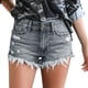 thumbnail image 1 of Pantalones cortos de mezclilla cortados para mujer, pantalones cortos desgastados y deshilachados, lindos pantalones cortos rasgados de talle medio, cómodos y elásticos, 1 of 5