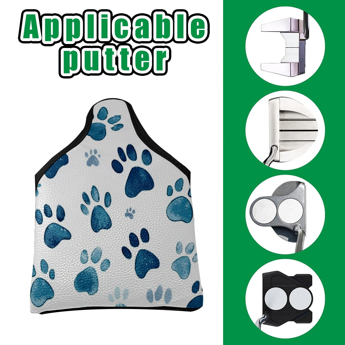 Golf Mallet Putter Cover Premium Leather Golf Putter Head Cover with Magnetic Closure Golf Cover for Men and Women Cute Paw Prints