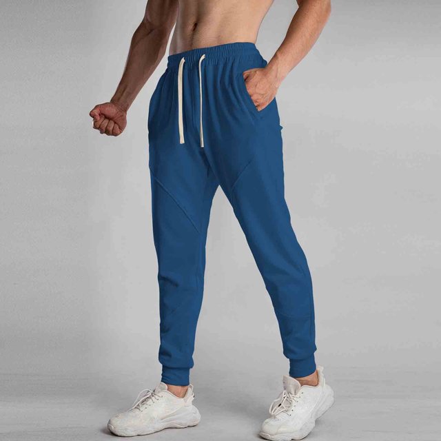 Wzzjkit Men Solid-Color Sports Casual Breathable Running Drawstring Zipper Pocket Pants Elasticity Ankle Pants