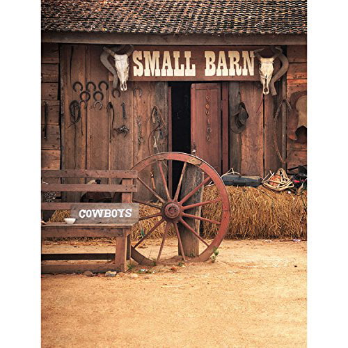LFEEY 7x5ft Western Cowboys Photography Backdrop Barn Door Back Drop Frontdoor Haystack Wheel Bicycles Photo Background Travel Photo Booth Photo Studio Props