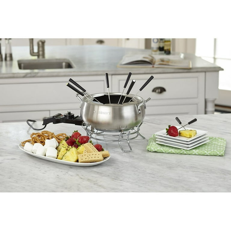 BENTISM 3 qt Electric Fondue Pot Set Chocolate and Cheese Melting Warmer  Silver 