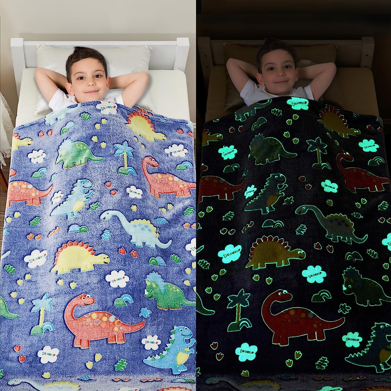 JISEN GlowintheDark Dinosaur Blanket Perfect Gift for Kids, Ages 2