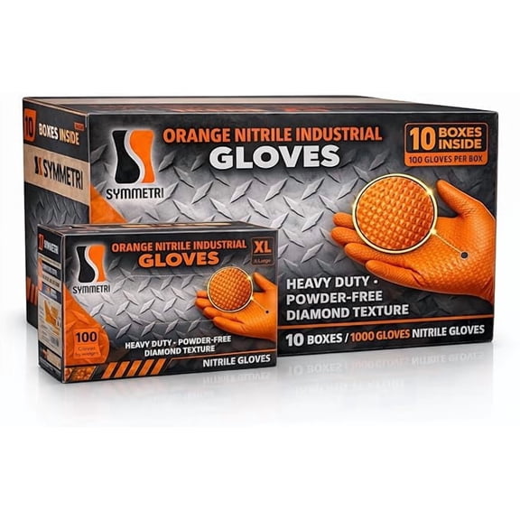 AroCare 8 Mil Orange Nitrile Gloves, Diamond Grip, Powder-Free, Latex-Free, Large, 1000/Case