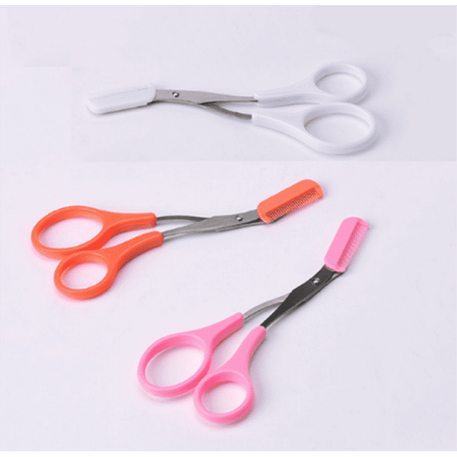 3 PCS Stainless Steel Eyebrow Shaping Cut Scissors Comb Hair Remover Beauty Tool,Pink, White, Orange