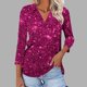 thumbnail image 2 of Camiseta de Solapa de Cuello en V de la Manga Superior de 3/4 de las Mujeres, Uso Diario Cómodo Casual, 2 of 9