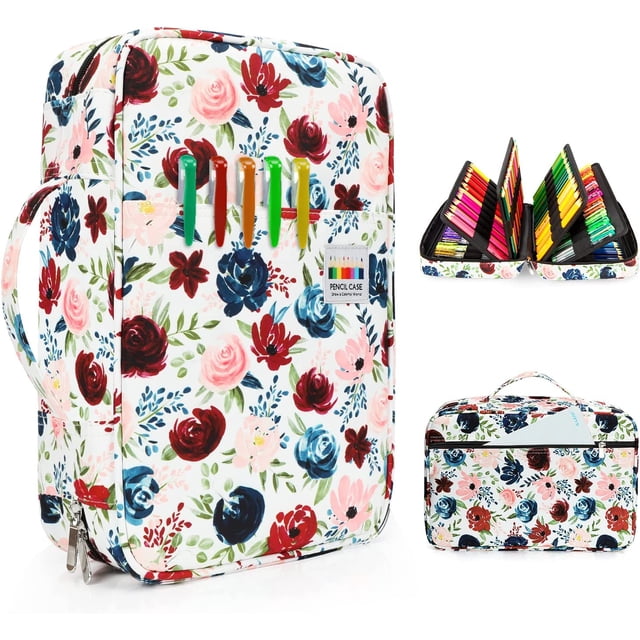 yeegool Trousse à Crayons en Toile Oxford à Motif de Roses avec Support Multicouche, 1 Unité