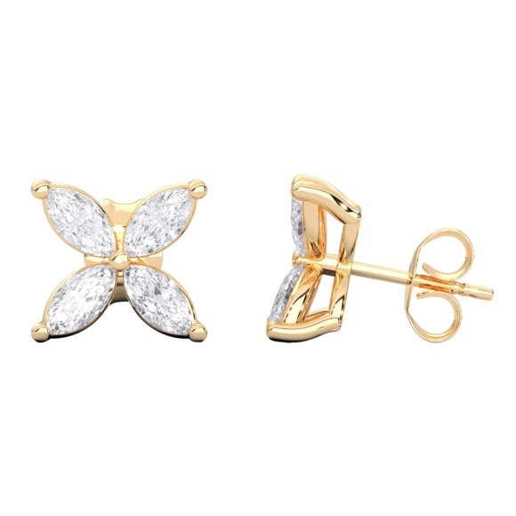 KEEVA JEWELS Yellow Gold Plated Silver 1.00 Carat Marquise Shape Moissanite Flower Style Earring for Women