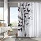thumbnail image 2 of Cortina de ducha de bambú negro para baño, diseño minimalista moderno blanco, con 12 ganchos, 183 x 183 cm, tela impermeable., 2 of 6
