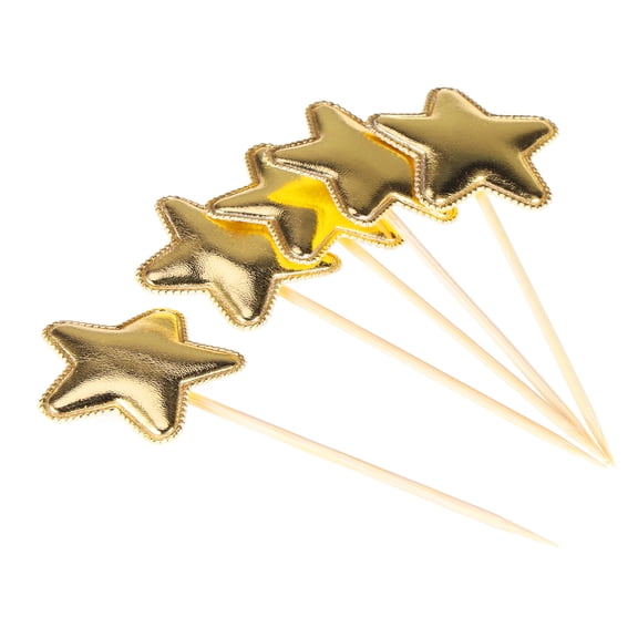 LOLIPPYY 5Pcs Golden Star Topper for Cakes PU Cake Picks Creative Wedding Cupcake and Party Dessert Decor