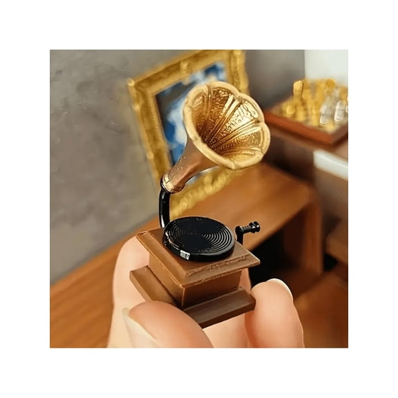 2PCS Vintage Mini Gramophone Model Miniature Game Scene Decor Dollhouse Accessories Durable Handcraft Suitable For DIY Miniature Landscape Decor Music