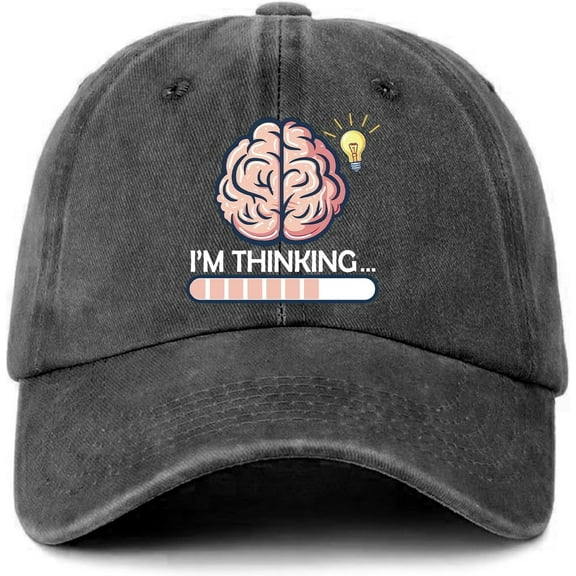 Funny Brain Distressed Washed Black Baseball Caps I'm Thinking Printed Baseball Hats