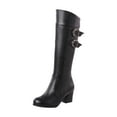 thumbnail image 6 of Tawop Womens Hiking Boots, High Heel Square Heel Shoes Pointed Zip Shoes Winter Boots Leather Knee-High Boots Toddler Black Boots Hunter Boots, 6 of 8